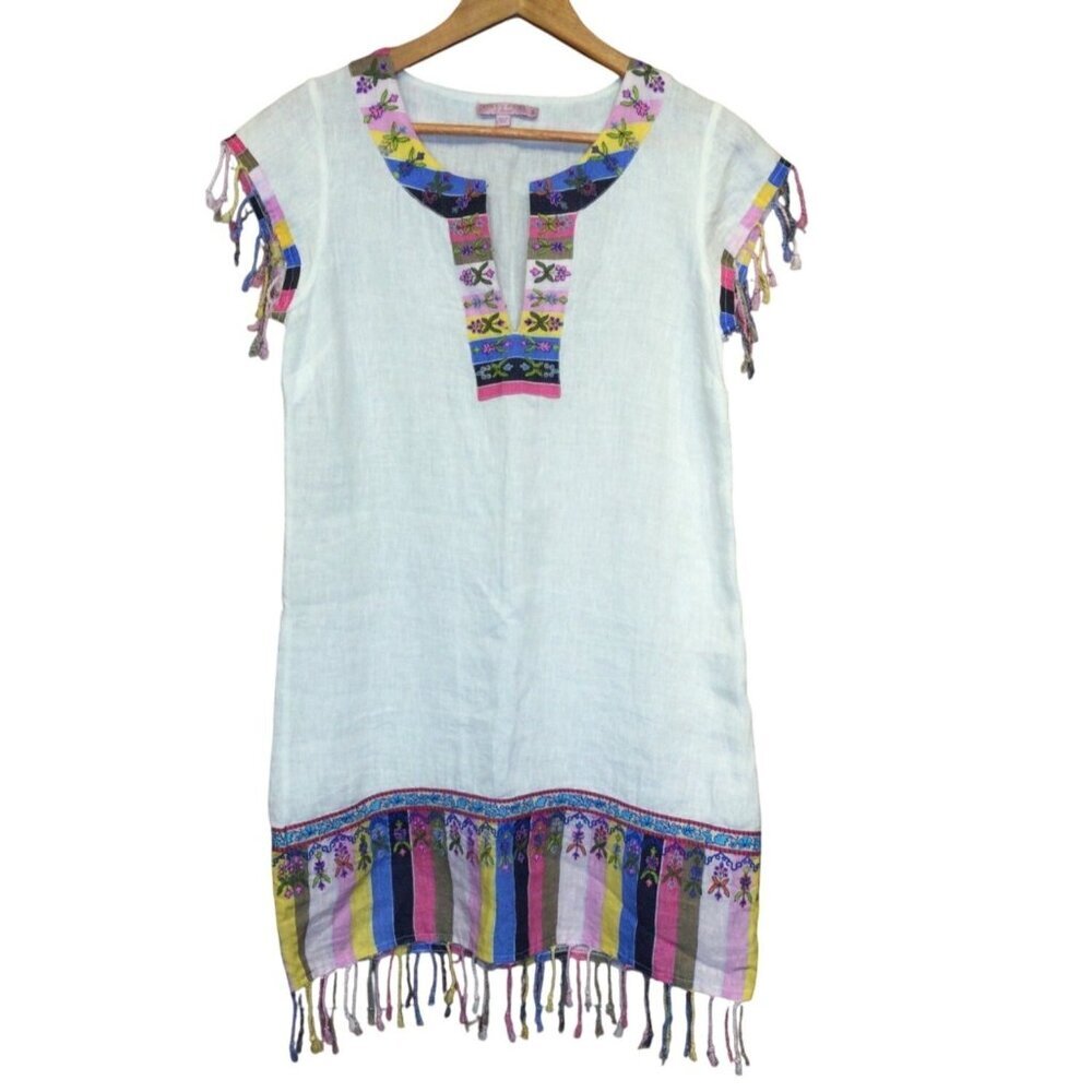 Calypso St. Barth Linen Embroidered Dress Tunic Size S Swim Coverup Beach Boho